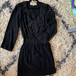 Rory Beca Smocked Longsleeve Silk Dress - Black